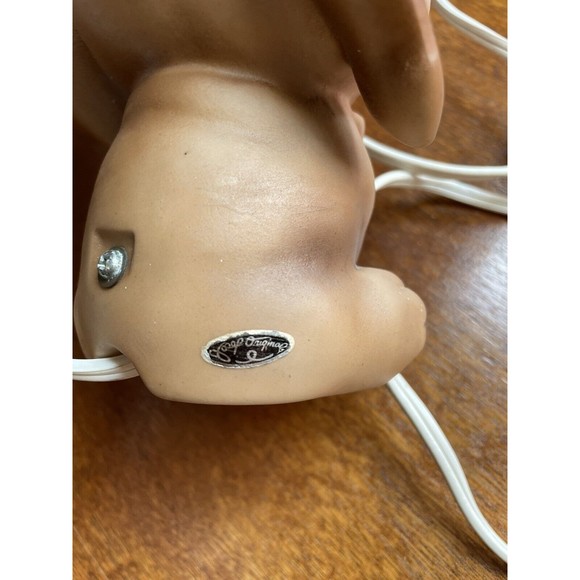 Vintage Josef Originals Ceramic Baby Elephant Pink Bow Night Light Lamp Trunk Up - Picture 5 of 12